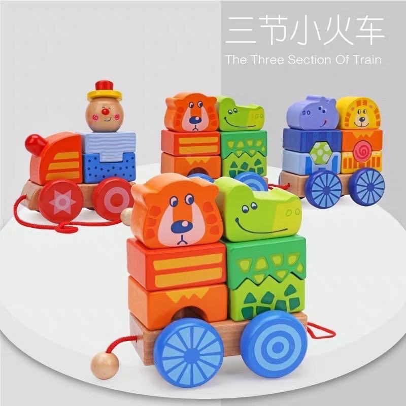 happy circus trains blocks baby bright wooden blocks mainan balok kayu anak- kado anak - hadiah anak