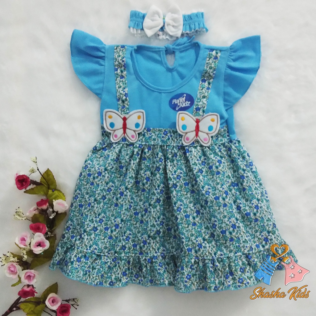 [S-020] Baju Bayi Perempuan/Dress Bayi  Perempuan Planet Kids Kupu-kupu   Murah   0-6bln Bonus BANDANA