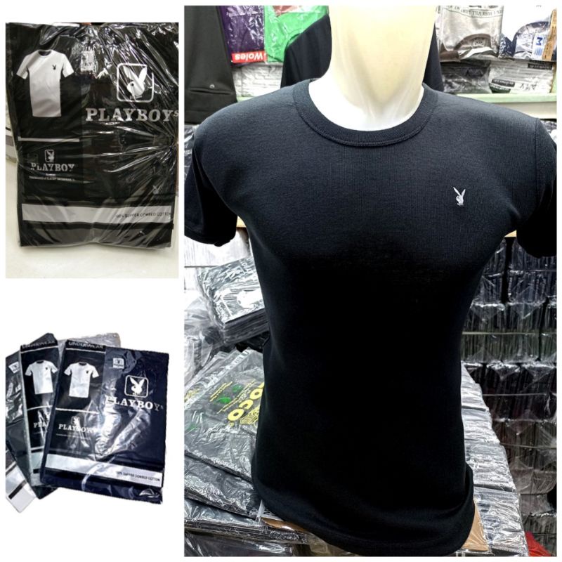 Playboy Kaos Dalam Pria Oblong Body Fit Hitam