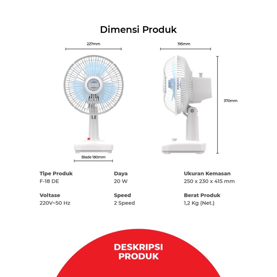 Maspion Kipas Angin Meja / Mini / Desk Fan F-18 7 Inch F18 F 18