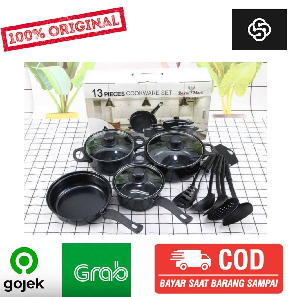 Panci set 13 pcs-Cookware set penggorengan tutup kaca teflon