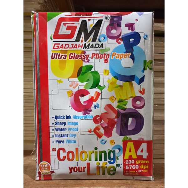 

Kertas Foto GM Glosssy A4-210/Isi 20Lbr