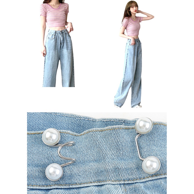 Kancing Jeans Mutiara Adjustable Kancing Pengait Celana Kait Pengecil Lingkar Pinggang Celana Jeans Model Bisa Dilepas-Won