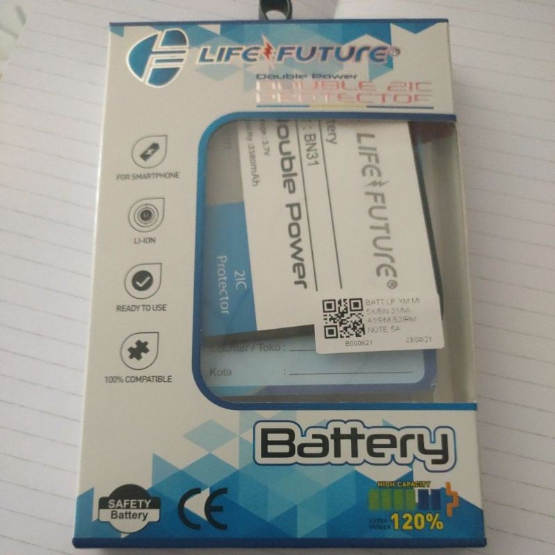 baterai dobel power LIFE FUTURE Xiaomi note 5a BN31