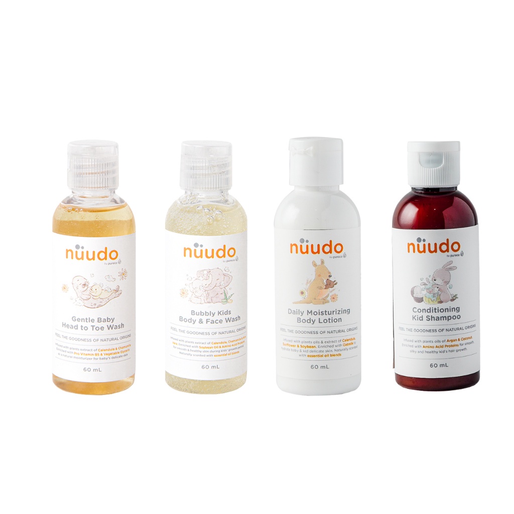 NUUDO - NUUDO BY PURECO GENTLE BABY HEAD TO TOE WASH - BUBBLY KIDS BODY WASH TO FACE KIDS SHAMPOO-DAILY LOTION TRAVEL SIZE 60ML SABUN MANDI BAYI-ANAK