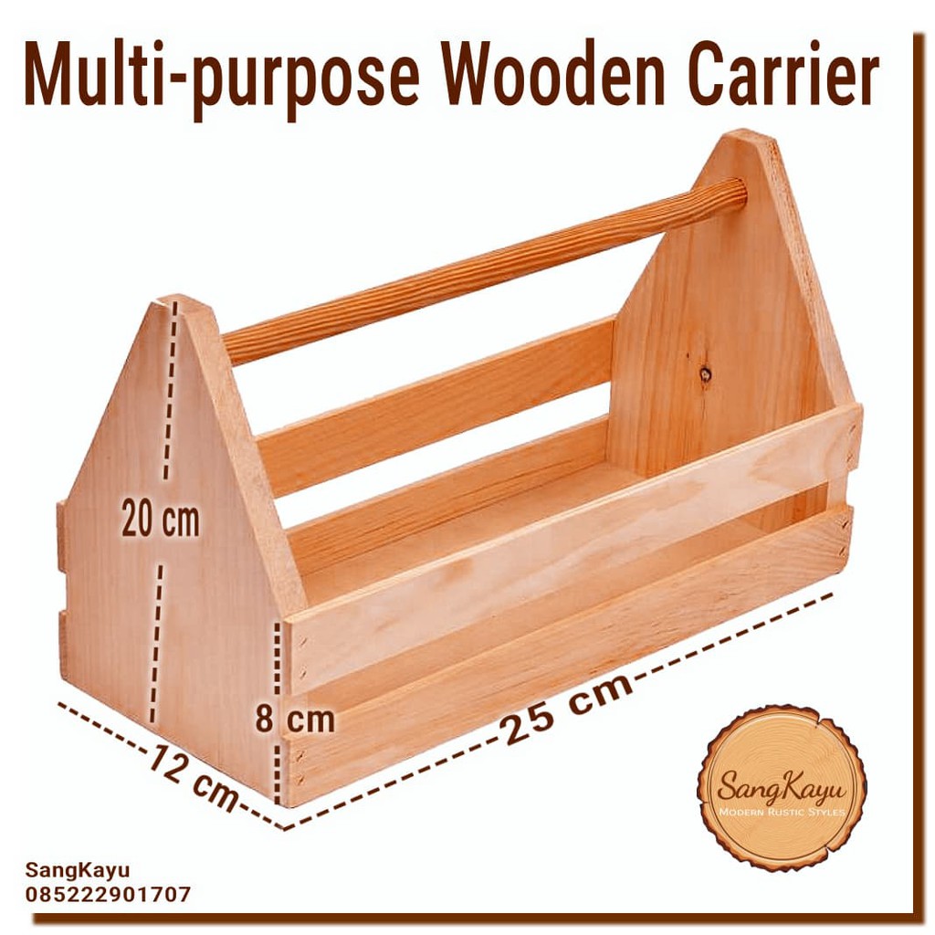 Multi Purpose Wooden Carrier 25x12x20cm Rustic style tools storage box