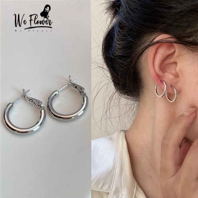 We Flower Anting Hoop Bahan S925 Silver Gaya Korea Untuk Wanita