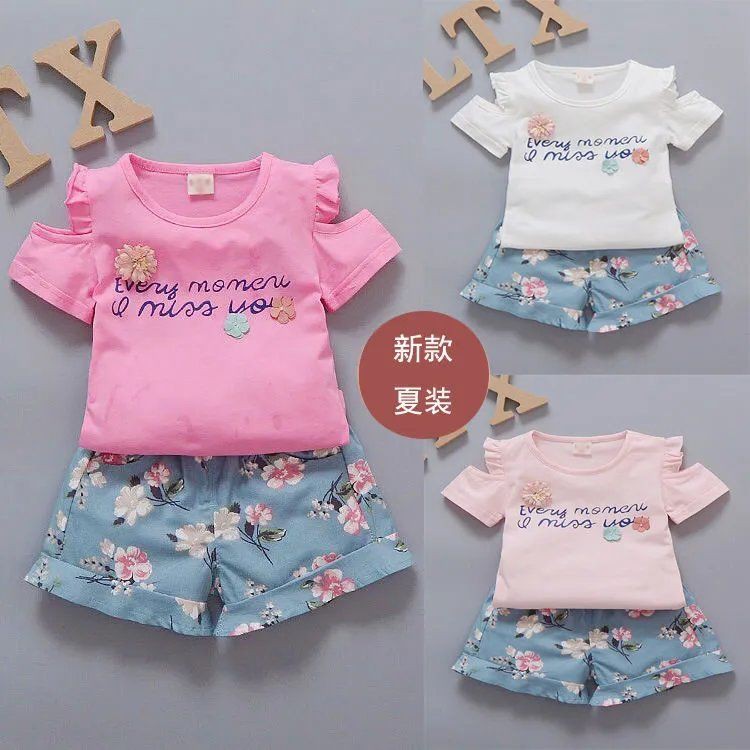 Baju setelan anak perempuan kaos+celana pendek baju set anak cewek lucu style import-8