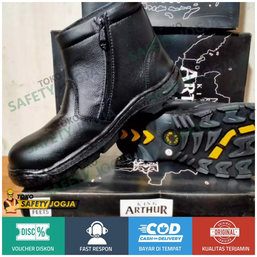 Sepatu Resleting Samping Safety Ujung besi Karet Samping Kulit Asli