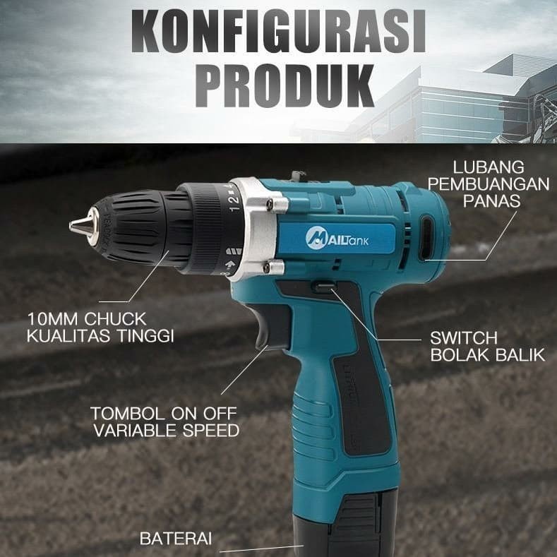 Mesin Bor Baterai Tembok Cordless Drill 18V SH189 MAILTANK / BOR CAS