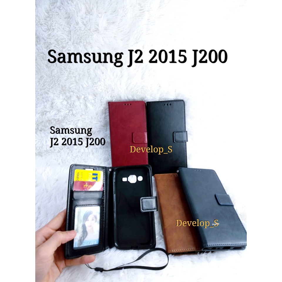 Leather Case Kulit Flip Cover Samsung J2 2015 J200F / J2Pro J2 Pro / J2 Prime G530 Grand Prime