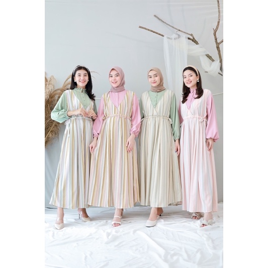 LENORA MAXI (Ld 108 Pjg 129) - Gamis Salur Motif Crinkle Combi Polos