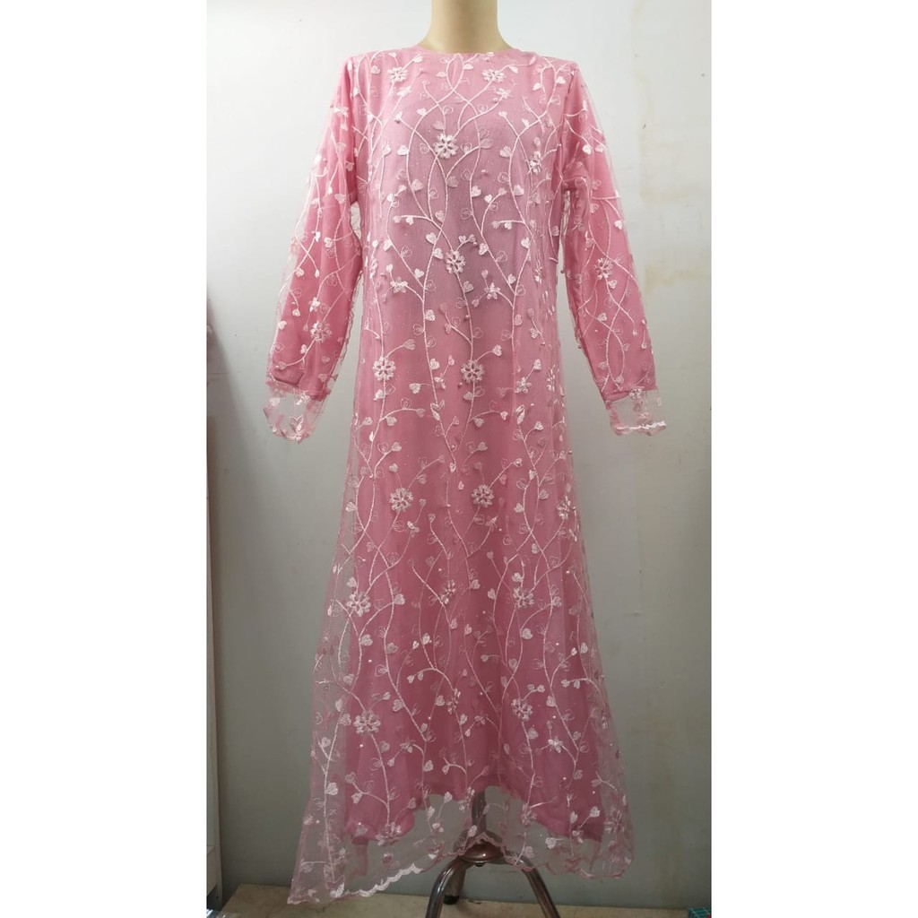 Long gamis tulle mutiara gliter