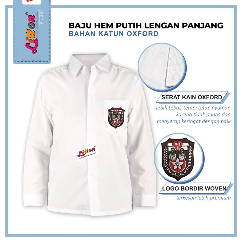 LITTON Oxford Seragam Sekolah Putih Polos Lengan Panjang  SD SMP SMA / Baju Sekolah Anak Nasional/ Perlengkapan Sekolah Anak