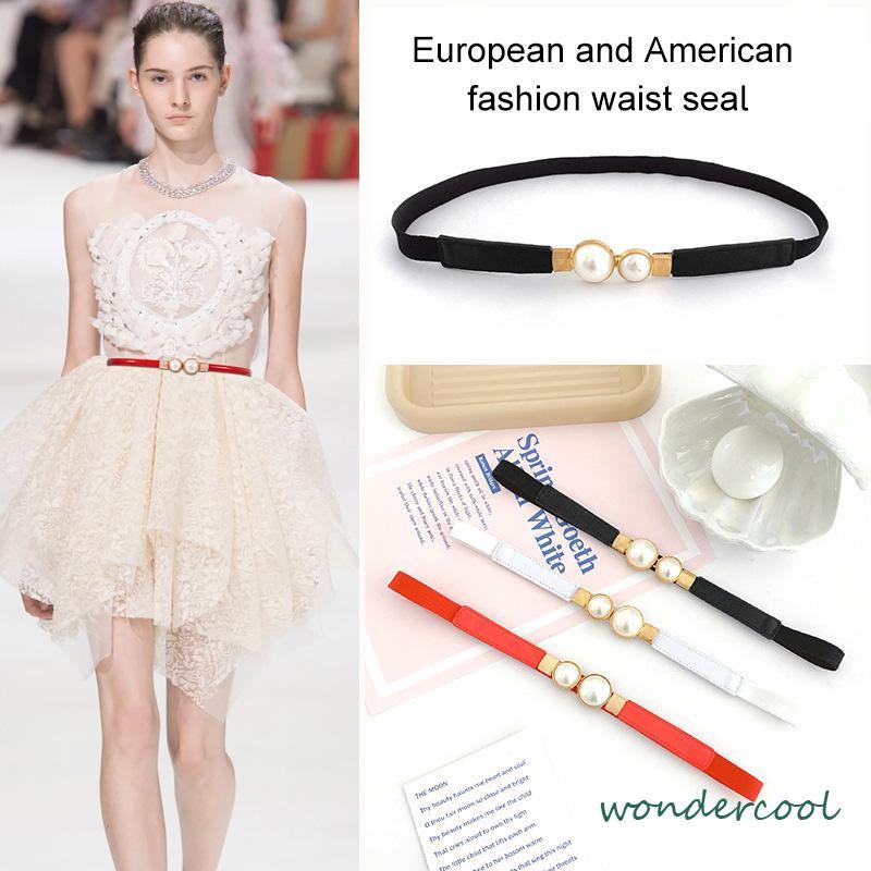 Temperamen Retro Pearl Sepasang Ladies Thin Belt Dresses Loose Elastic Belt Terhubung Segel Pinggang Sempit -Won