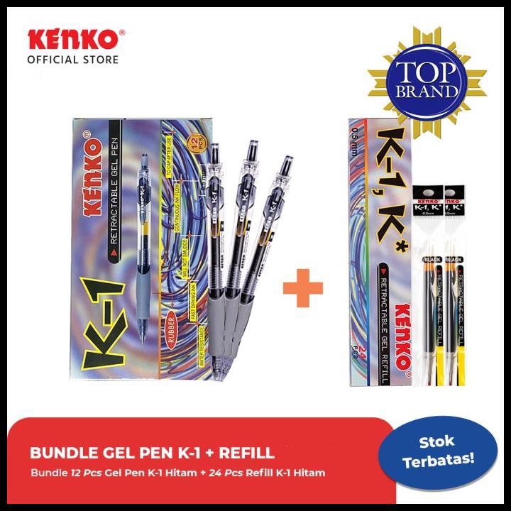 

Caramel | Paket Bundle 1 Lusin Gel Pen K-1 Hitam+2 Lusin Refill K-1 Hitam Kenko