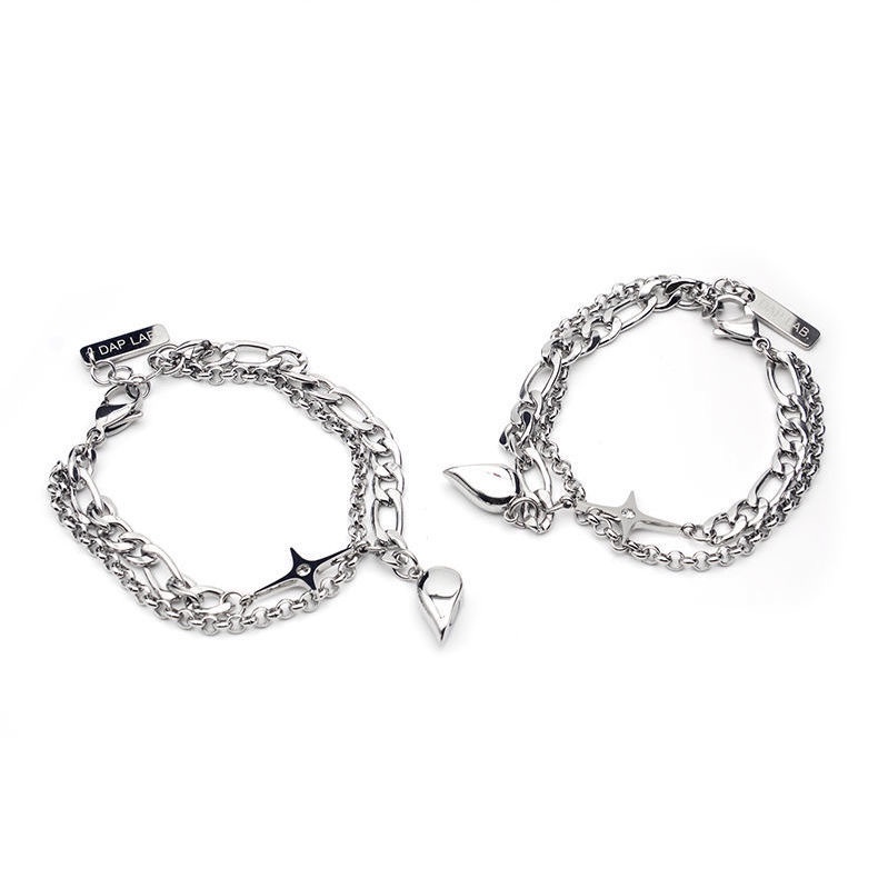 IFYOU 2pcs / set Gelang Pasangan Gaya Vintage Warna Silver Untuk Wanita