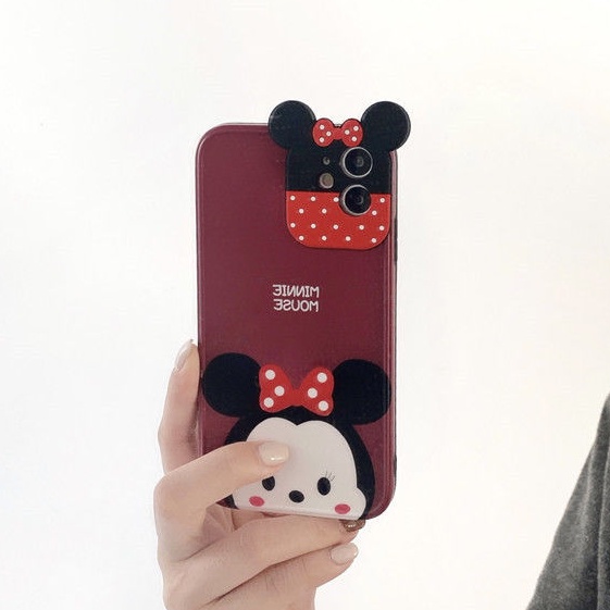 Casing ponsel Kartun Kamera Stereo Ear 11 12 iPhone 7 8SE 7 8Plus Xr XsMax 11ProMax Xr 11Pro All-inclusive 12ProMax 12Pro Penutup perlindungan penuh