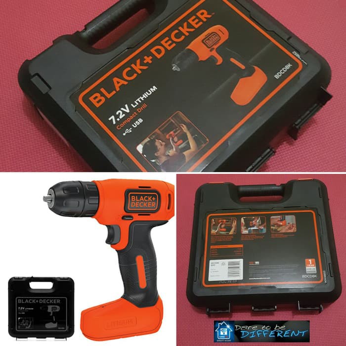 BOR BATRE CORDLESS 7.2V QQ H-39 LI ION DRILL KIT SET BLACK DECKER GARANSI 1T