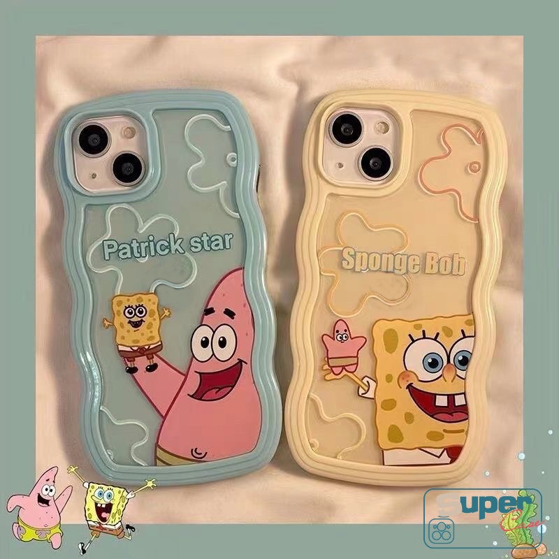 Oppo A17 A54 A95 A96 A57 A78 A17K A12 A55 A16E A74 Reno 8T A76 A15 A16 A1K A7 A5s A16K A15s A53 A9 A5 A16s A3s A52 A33 A72 A35 Kartun Spongebob Patrick Star Wavy Edge Soft Cover