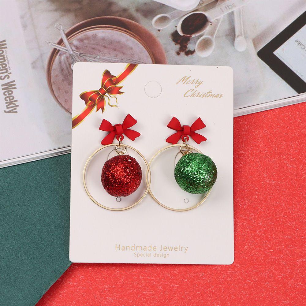 Solighter 1pasang Natal Hoop Besar Liontin Anting Kreatif Fashion Perhiasan Multicolor Aksesoris Telinga Menjuntai Anting-Anting