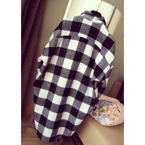 Kemeja Hitam Putih Kotak Style Korea Baju Wanita Motif Unik Artis
