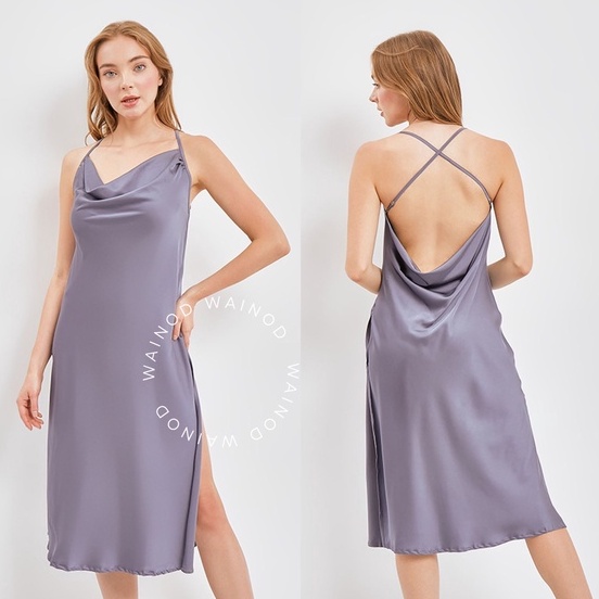 WAINODSHOP - KRISTA sexy lingerie midi satin dress S-3XL