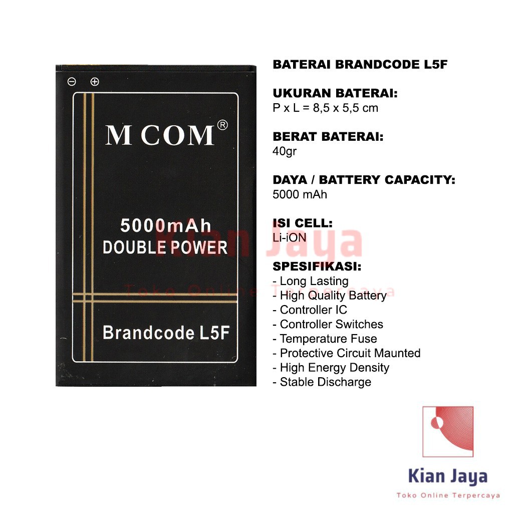 MCOM Baterai Hp Brandcode L5F Original Double Power Batre Batrai Battery Ori