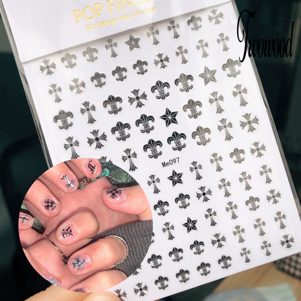 Twowood Stiker Kuku Motif Salib Untuk Nail Art DIY