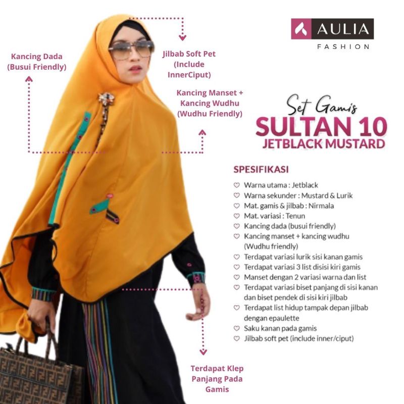 AULIA FASHION Set Gamis SULTAN 10 JETBLACK MUSTARD New Size S Busana Muslim Branded Terbaru Original