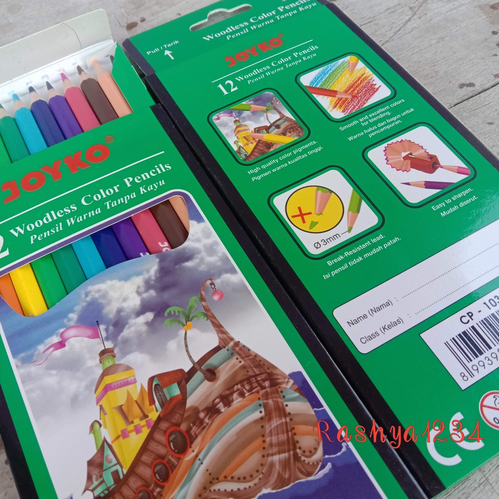 Joyko Pensil Warna Panjang Set 12 Warna Tanpa Kayu Murah-6