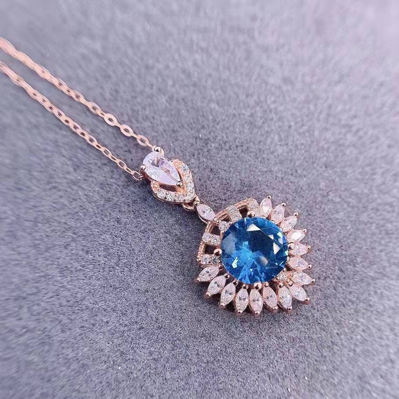 Kalung Dengan Liontin Bentuk Hati Warna Biru Bahan Zircon AAA Untuk Wanita