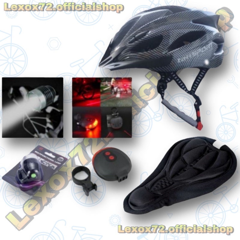 Helm sepeda taffsport original + lampu depan + lampu belakang + sadel jok