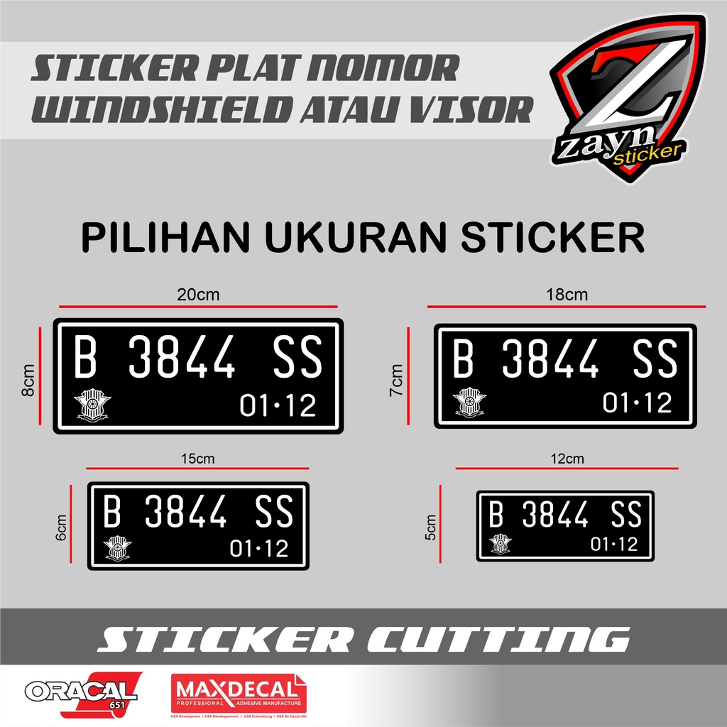 TERMURAH, STICKER STIKER CUTTING PLAT NOMOR VISOR WINDSHIELD MOTOR