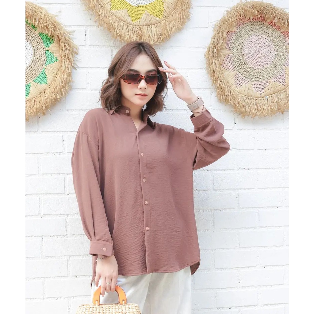 Niko Blouse Crincle Lengan Panjang Polos Wanita / Atasan Polos Formal untuk kerja - BM0L