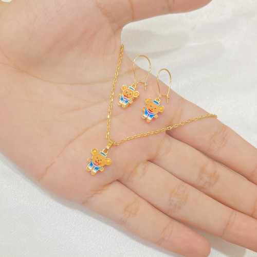 Set Kalung Anting Anak Bebek Lapis Emas 18K Aksesoris Fashion Wanita Anak Perempuan Impor Terbaik