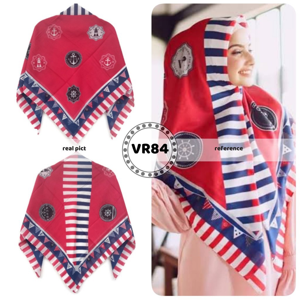 DENAY KW HIJAB VOAL MOTIF SAILOR / JANGKAR SEGIEMPAT MERAH TERMURAH