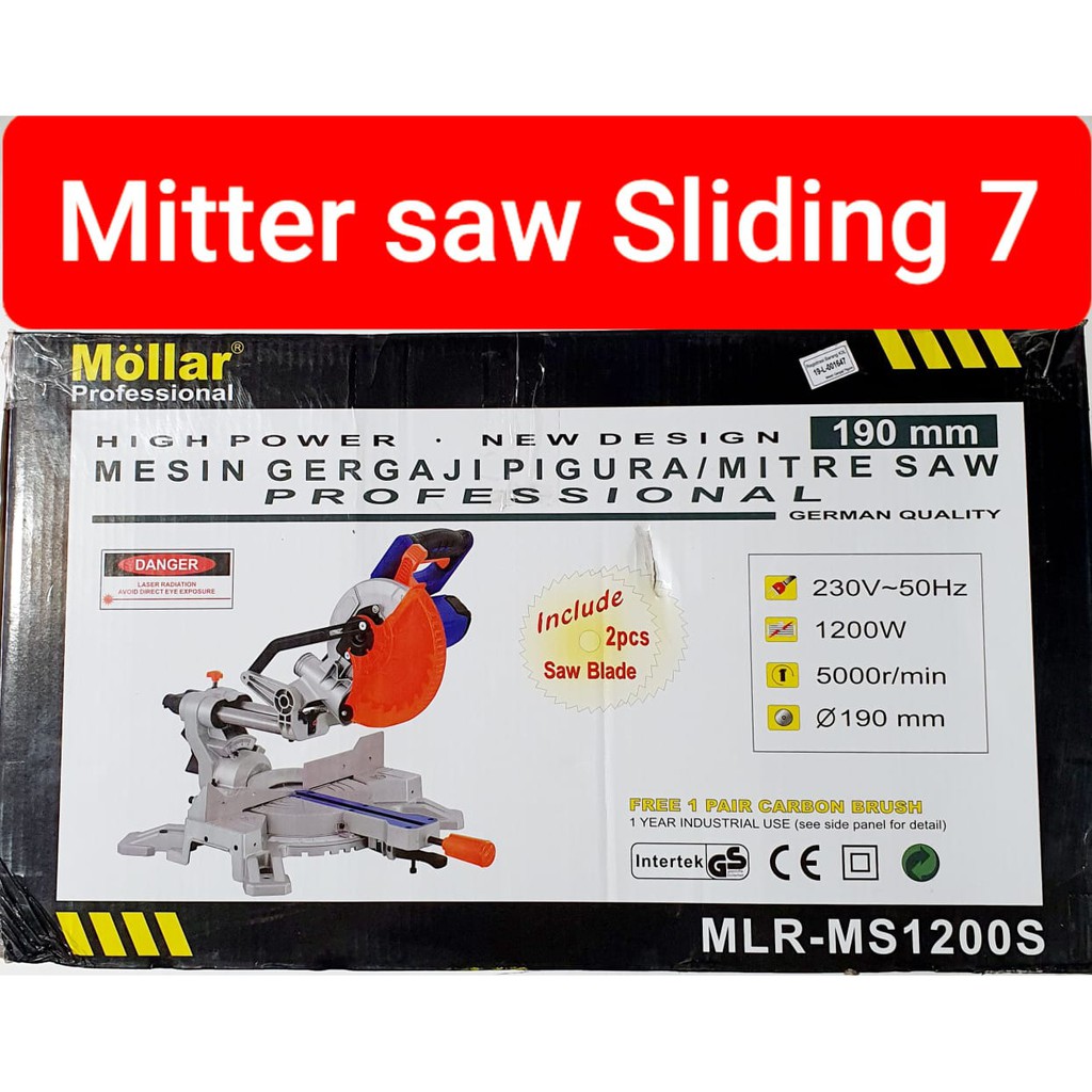 Mollar Mitter Saw Sliding 7&quot; Laser - Mitre Saw Gergaji Pigura - MS 1200 S