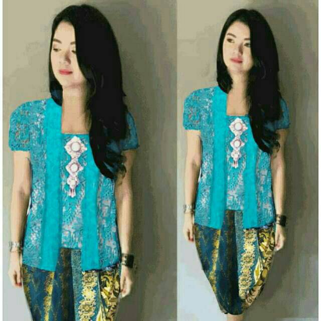 Setelan Kebaya Brukat/Brokat/Lace Cantik Combi Rok Batik Katun Pendek Simple Modern Etnik