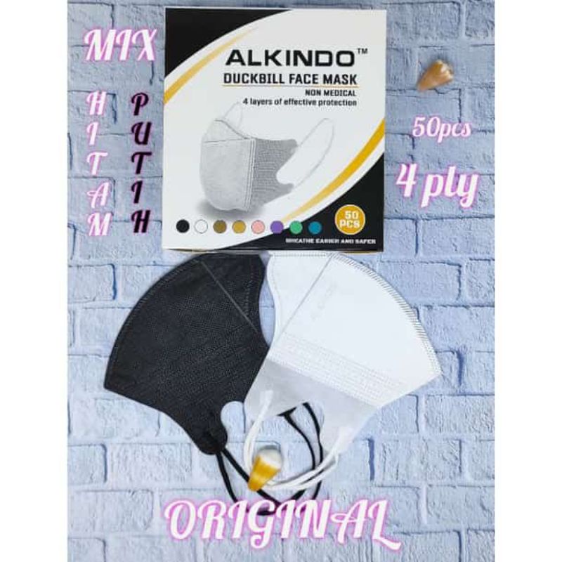 MASKER DUCKBILL ALKINDO 4PLY ISI 50PCS ,MASKER 3D ALKINDO DISPOSABLE