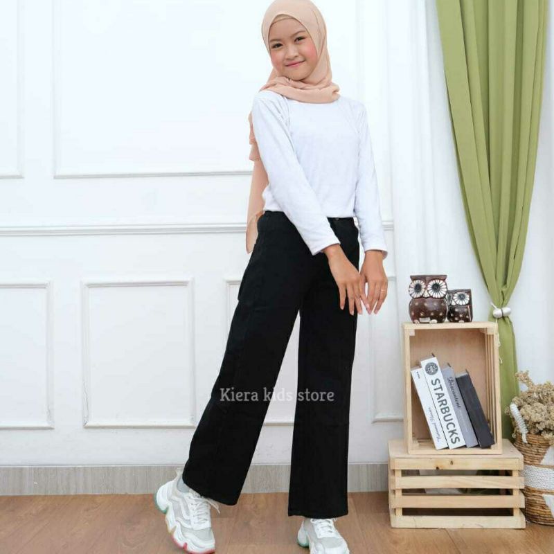 Highwaist kulot jeans premium anak perempuan usia 8-14 thn