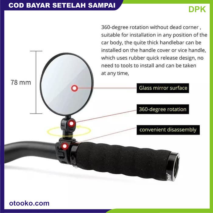 Kaca spion sepeda rotasi 360 adjusable Blind Spot Handle Sepeda 1Pcs