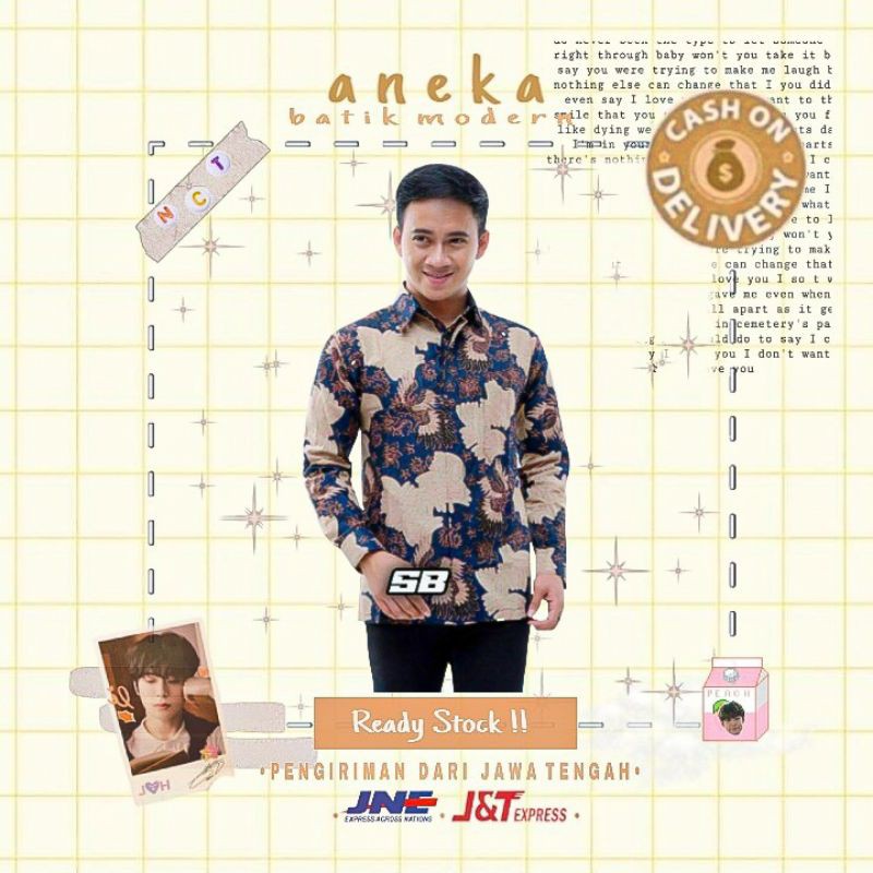 KEMEJA HEM ATASAN BAJU BATIK PRIA LENGAN PANJANG KERJA KANTOR KONDANGAN BIRU DONGKER NAVY CREM XXL