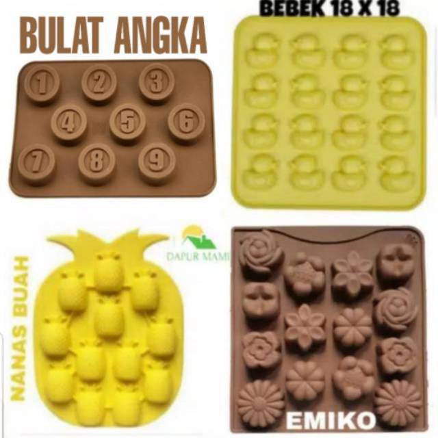 DAPURMAMI Cetakan Silikon Cokelat Puding Jelly Cake Cookies Angka Number Bebek Nanas  Bunga Abjad