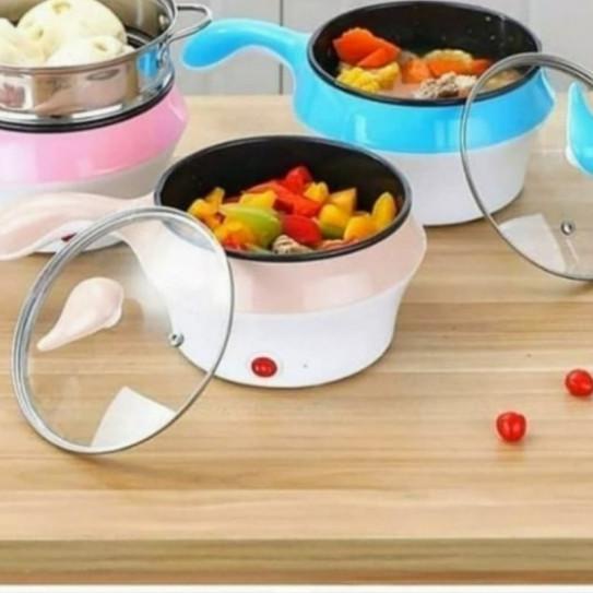 ➭ PANCI ELEKTRIK LISTRIK MASAK GORENG KUKUS STEAM COLOK LISTRIK TEFLON - Merah Muda ☁