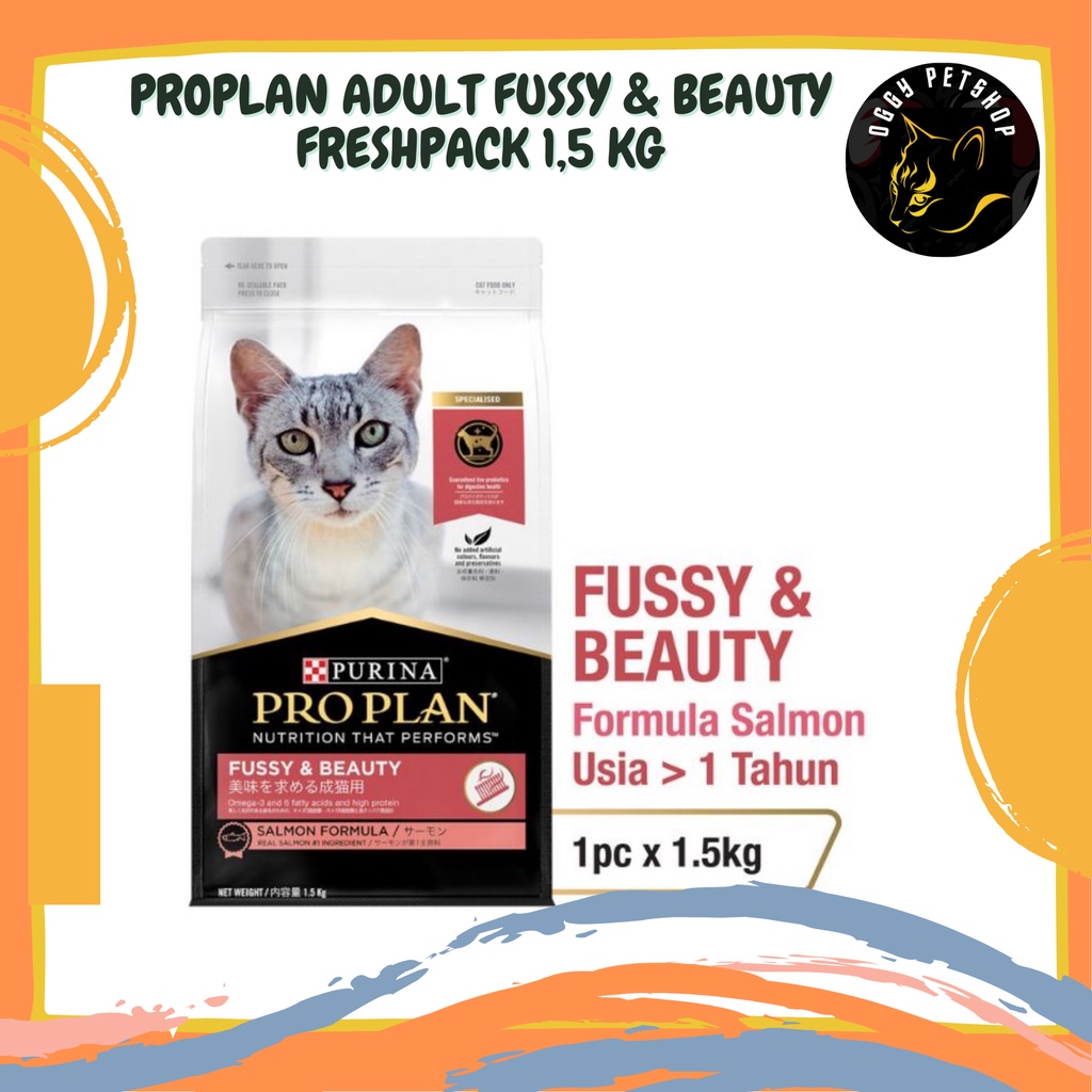 PROPLAN Cat Adult Fussy &amp; Beauty Salmon Pro plan  Makanan Kucing Freshpack 1.5 Kg