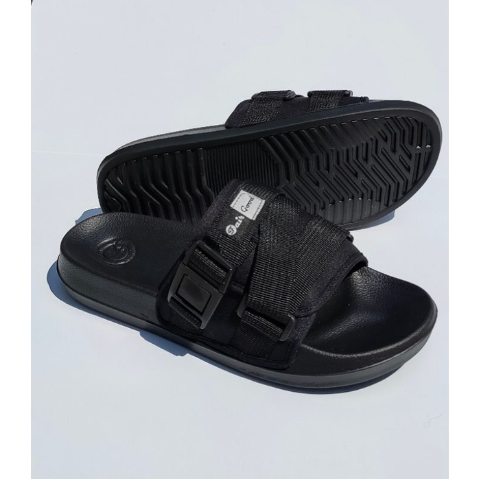 Sandal Slide Pria Wanita Stereo Full Black Sandal Slip