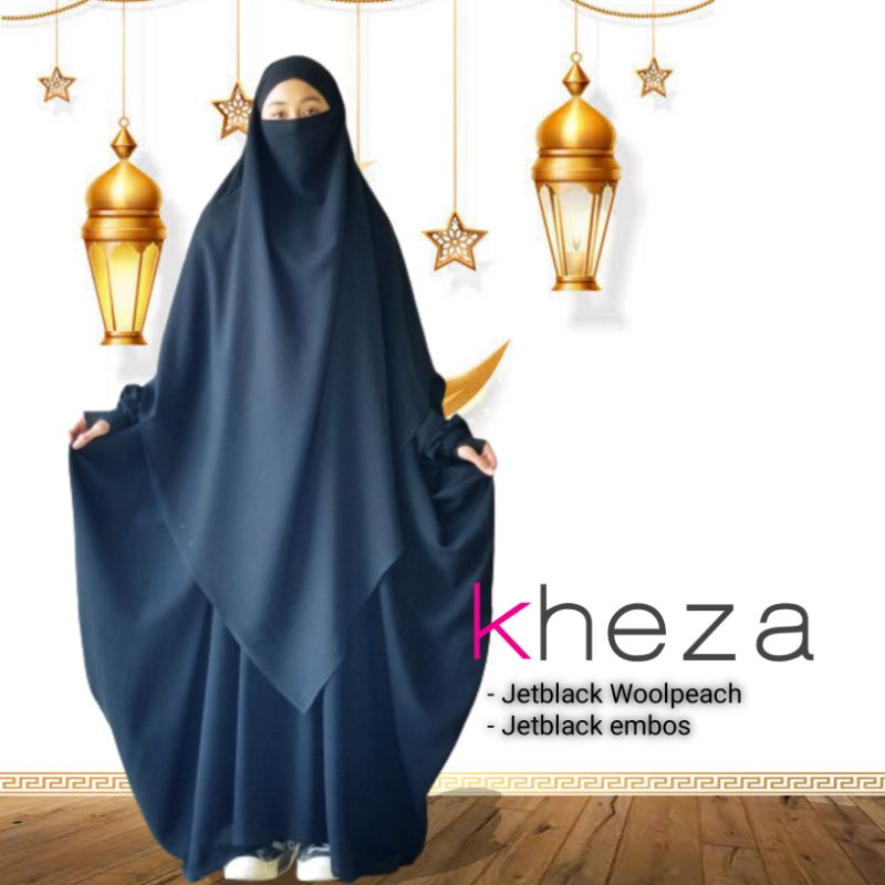 Abaya Batwing Polos Busui Jetblack Luewitex & Jetblack Embos by Kheza ( Abaya Only )