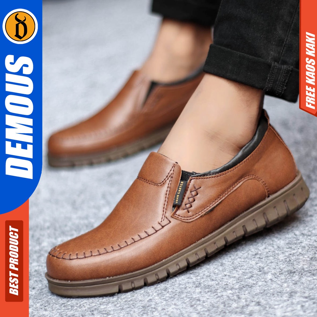 Sepatu Formal Casual Pria Slip On Kulit Pu Pantofel Kerja Kantor Hitam Demous Blena