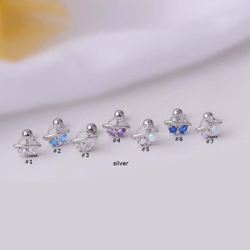 1pc Anting Stud Tindik Bentuk Planet Bahan Stainless Steel Untuk Wanita